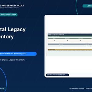 Digital Legacy Inventory | Excel Spreadsheet | Household Handover Organiser