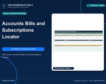 Bills and Subscription Tracker Spreadsheet, Excel Account and Renewal Organiser