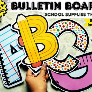 School Supplies Bulletin Board Alphabet | Classroom Decor Bundle | Themed Letters, Numbers, Borders & Pennant Banner | Teacher Printable
