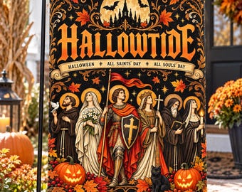 Christian Halloween Garden Flag, Catholic Hallowtide All Saints Day All Souls Day Decor, Religious Fall Porch Yard Banner