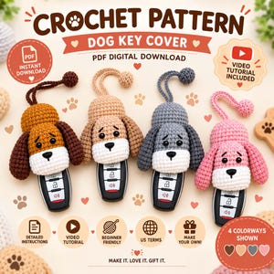 Dog Key Cover Crochet Pattern, Car Key Holder Digital Download