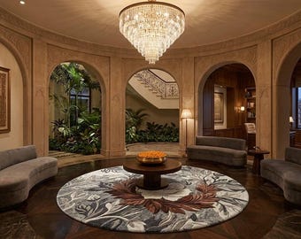 Hand-Tufted 3D Floral Wool Rug, Embossed Acanthus Leaves, Luxury Round Area Rug