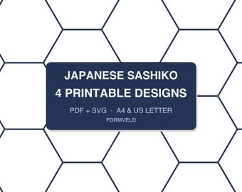 Diseños tradicionales japoneses de sashiko para remiendos visibles, 4 diseños imprimibles (PDF + SVG)