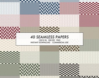 Papel digital con estampado japonés, 40 papeles Wagara sin costuras, Asanoha Seigaiha Shippou Kikkou, 12x12 300 DPI PNG, uso comercial.