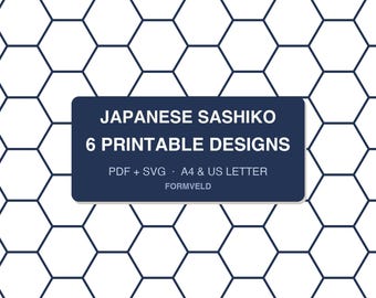 Kikkou Sashiko Pattern Set, Tortoiseshell in 6 Sizes for Visible Mending, Printable (PDF + SVG)