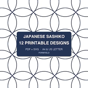 Japanese Sashiko Pattern Book for Visible Mending & Boro, 12 Printable Designs (PDF + SVG)
