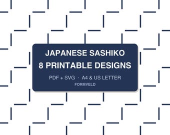 Hitomezashi Sashiko Patterns, 8 Printable Grid Designs for Visible Mending (PDF + SVG)