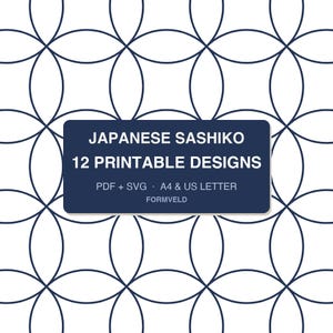 Japanese Sashiko Pattern Book for Visible Mending & Boro, 12 Printable Designs (PDF + SVG)