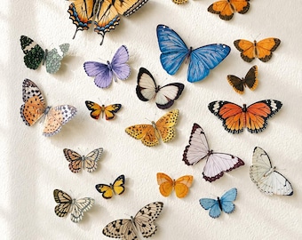 Mariposas de papel de estilo vintage con motivos de historia natural, decoración de pared en 3D (juego de 25 piezas)