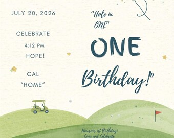 Invitación de primer cumpleaños con temática de golf / Invitación de hoyo en uno en Canva