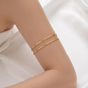 Solid Gold Upper Arm Cuff Bracelet, Double Wrap Armlet, Adjustable Open Arm Cuff, Minimalist Arm Bangle, Boho Jewelry Gift for Women