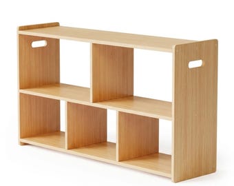 Wooden Kids Bookshelf, 5-Compartment Montessori Bookcase, 44.5" Wide, Natural or White