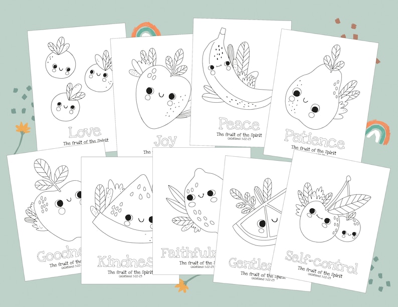 FRUIT of the Spirit coloring Pages instant Download English Etsy FRUIT of the Spirit coloring Pages instant Download English Etsy