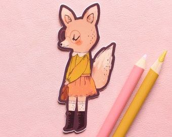 Sticker vinyl-Cute dressed pink fox