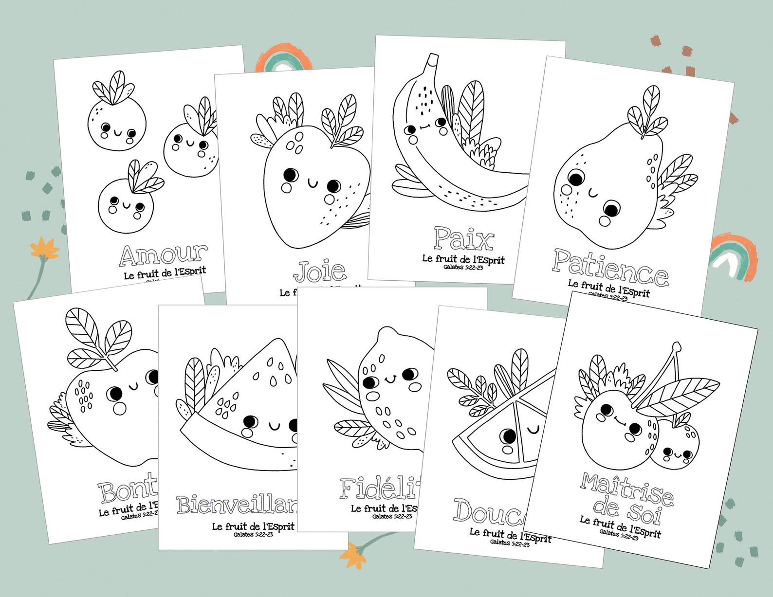 FRUIT of the Spirit-coloring Pages-instant Download English | Etsy