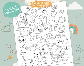 Baby Moses- SEARCH and FIND coloring page - instant download