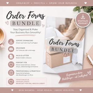 Könnte beinhalten: Ein digitales Bestellformular-Bundle mit dem Text Order Forms BUNDLE, Stay Organized & Make Your Business Run Smoothly, inklusive Symbolen für Sofort-Download, Druckbarkeit, A4 und US Letter Formate für kleine Unternehmen und Online-Shops.
