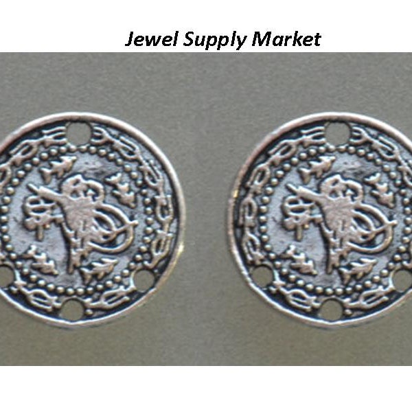 2pcs-22mm 4 holes coin, double-sided, antique silver, gypsy style earrings, chandelier, necklace focal point, pendant, connector