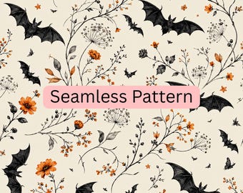 Midnight Bats Seamless Pattern, Bats Seamless Background, Fall Digital Paper, Autumn Repeating Background, Gothic Halloween Digital Paper