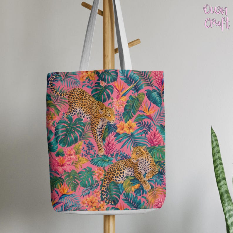 Design Own Pattern Paper Leopard Tropical Seamless Pattern, Bright Vibrant Pink Jungle Digital ...
