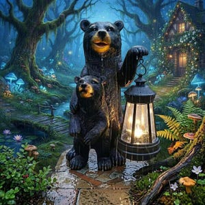 Black Bear Mother & Baby Solar Lantern | Garden Decor