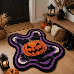 Halloween Pumpkin Tufted Rug, Jack O Lantern Area Rug, Handmade Halloween Decor, Spooky Fall Rug, Cozy Living Room Carpet, Halloween Gift