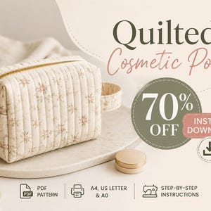 Quilted Cosmetic Pouch PDF Sewing Pattern | Beginner Boxy Zipper Bag Tutorial (Instant Download)