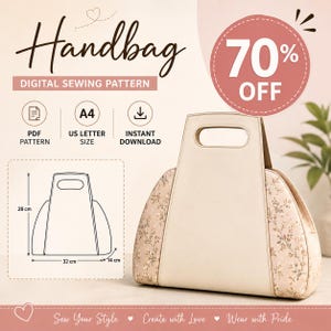 Handbag Sewing Pattern PDF, Structured Tote Bag, Beginner Friendly (Digital Download)