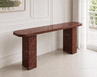 Consola de mármol Rosso Levanto / Mesa de entrada de mármol rojo / Mesa de recibidor de piedra de lujo / Mesa de sofá ovalada hecha a mano / Tamaño personalizado