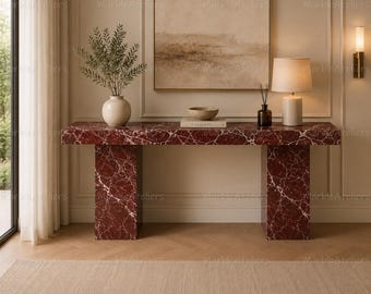 Rosso Levanto Marble Console Table, Red Marble Entryway Table, Luxury Stone Accent Table, Modern Hallway Furniture, Custom Handmade