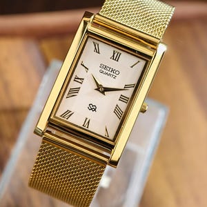 Vintage Seiko Tank Quartz Watch, White Dial Rectangular Roman Numeral , Classic Dress Watch,