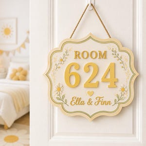 Scalloped Striped Wooden Name Plaque, Personalized Dorm Room Door Sign, Custom College Room Number Sign, Roommate Name Decor