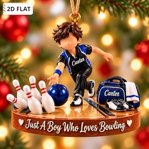 Personalized Bowler Christmas Ornament, Custom Bowling Player Name Keepsake, Sports Lover Tree Decor, Gift for Son Dad Coach