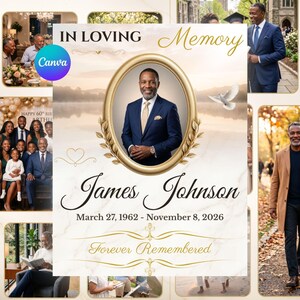 Celebration of Life Program Template, Editable Canva Memorial Program, 8 Page Funeral Booklet, Obituary Template