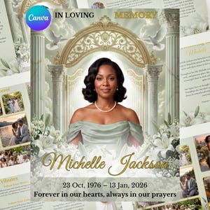 Sage Green Funeral Program Template, 8 Page Memorial Booklet, Canva Editable, Celebration of Life, Obituary Template