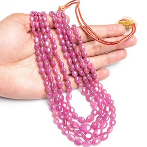 Natural Ruby Beads Necklace, Multi Strand Smooth Oval Gemstone Necklace, Layered Beaded Statement Jewelry, Gift for Her