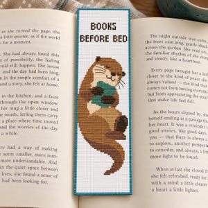 Books Before Bed  – Otter Cross Stitch Bookmark Pattern, Sleepy Otter PDF, Book Lover Gift