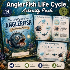 Anglerfish Life Cycle | 14 No-Prep Science Worksheets | Ocean Unit Study