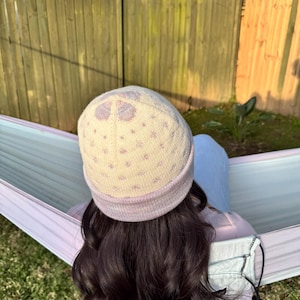 Hydrangea Hues Hat Knitting Pattern | Stranded Colourwork Double Layered Beanie | Fun Whimsical Floral Design