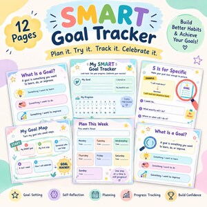SMART Goal Tracker for Kids | Goal Setting Printable | SMART Goals Worksheet | Student Goal Planner | Ages 7–15