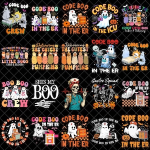 Kod Boo på akuten png, Halloween akutsjuksköterska skjorta, ICU-sjuksköterska spökdesign, akutmottagningssjuksköterska gåva, läskig medicinsk besättning digital nedladdning