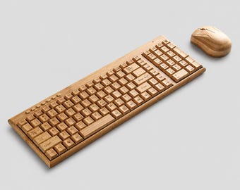 手作りの竹製ワイヤレスキーボードとマウスセット、木製コンピューターアクセサリー、ナチュラルなデスクギフト