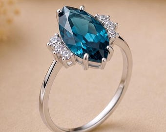 Special Ring for Her, London Blue Topaz Silver Ring, Elegant Gift Jewelry Blue Gemstone Ring for Women, Romantic Present for Wife Girlfriend