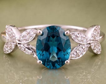 Blue Topaz Vine Ring, Sterling Silver Leaf Ring, Botanical Jewelry for Women, Nature Inspired Blue Topaz Ring, Romantic Gift for Her