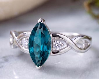 Infinity Love Marquise Gemstone Ring, Elegant Promise Ring for Her, Twisted Side Stone Silver Ring, Romantic Anniversary Gift