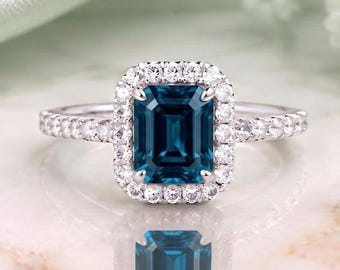 Relationship Gift for Her, Blue Topaz Halo Ring, Sterling Silver Jewelry, Romantic Gift for Girlfriend, Elegant Promise Ring Blue Topaz Ring