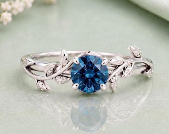 Botanical Blue Gemstone Ring, Leaf Vine Silver Ring, Nature Inspired Jewelry, Gift for Sister Mother Girlfriend Wife, Elegant Ring for Her