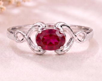 Purpurroter Rubinring, 925er Sterlingsilber, Statement-Ring mit rotem Edelstein, Geburtsstein-Schmuck für Juli, elegantes Geschenk für Sie
