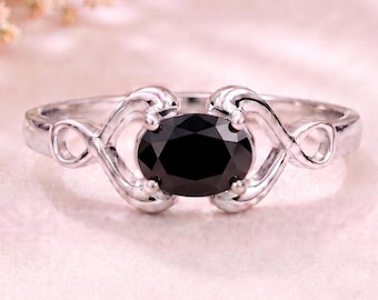 Obsidian Black Tourmaline Ring, 925 Sterling Silver Jewelry, Dark Gemstone Statement Ring, Elegant Gothic Inspired Ring, Gift for Her