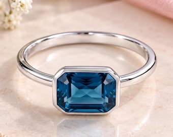 Classic Natural London Blue Topaz Ring, 925 Sterling Silver Ring, Blue Gemstone Ring, Women Gift, December Birthstone Jewelry, Classic Style